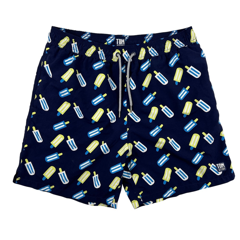 Tom & Teddy Shorts Mens XL Swim Trunks Popsicle Print Mesh Lined Drawstring